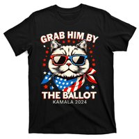 Grab Him By The Ballot Kamala 2024 Cat Lady Usa Flag Design T-Shirt