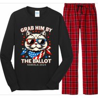 Grab Him By The Ballot Kamala 2024 Cat Lady Usa Flag Design Long Sleeve Pajama Set