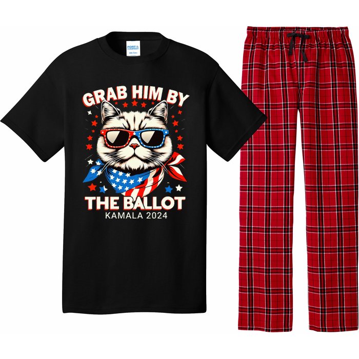 Grab Him By The Ballot Kamala 2024 Cat Lady Usa Flag Design Pajama Set