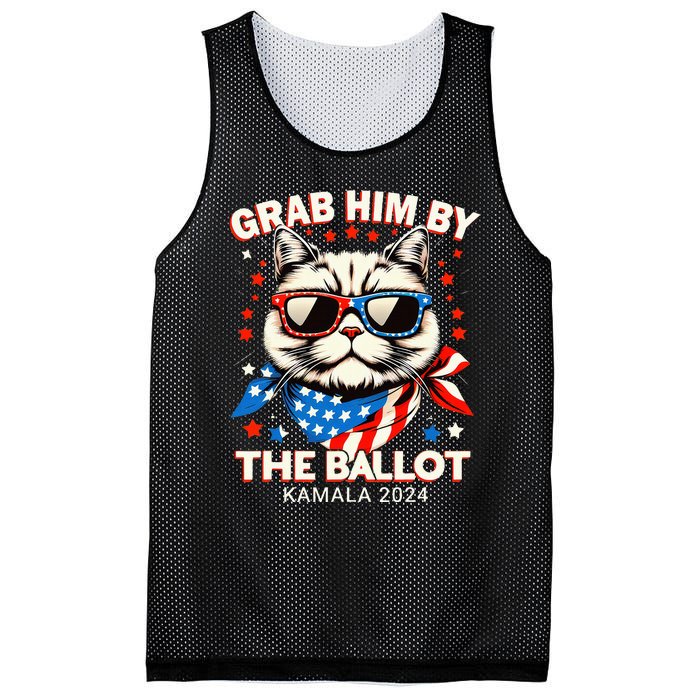 Grab Him By The Ballot Kamala 2024 Cat Lady Usa Flag Design Mesh Reversible Basketball Jersey Tank