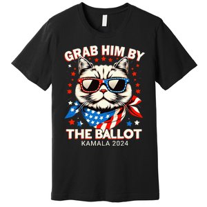 Grab Him By The Ballot Kamala 2024 Cat Lady Usa Flag Design Premium T-Shirt