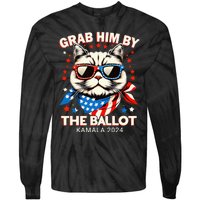 Grab Him By The Ballot Kamala 2024 Cat Lady Usa Flag Design Tie-Dye Long Sleeve Shirt