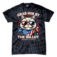 Grab Him By The Ballot Kamala 2024 Cat Lady Usa Flag Design Tie-Dye T-Shirt