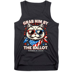 Grab Him By The Ballot Kamala 2024 Cat Lady Usa Flag Design Tank Top