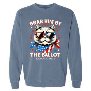 Grab Him By The Ballot Kamala 2024 Cat Lady Usa Flag Design Garment-Dyed Sweatshirt