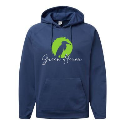 Green Heron Bird Watching Birder BirdWatcher Performance Fleece Hoodie