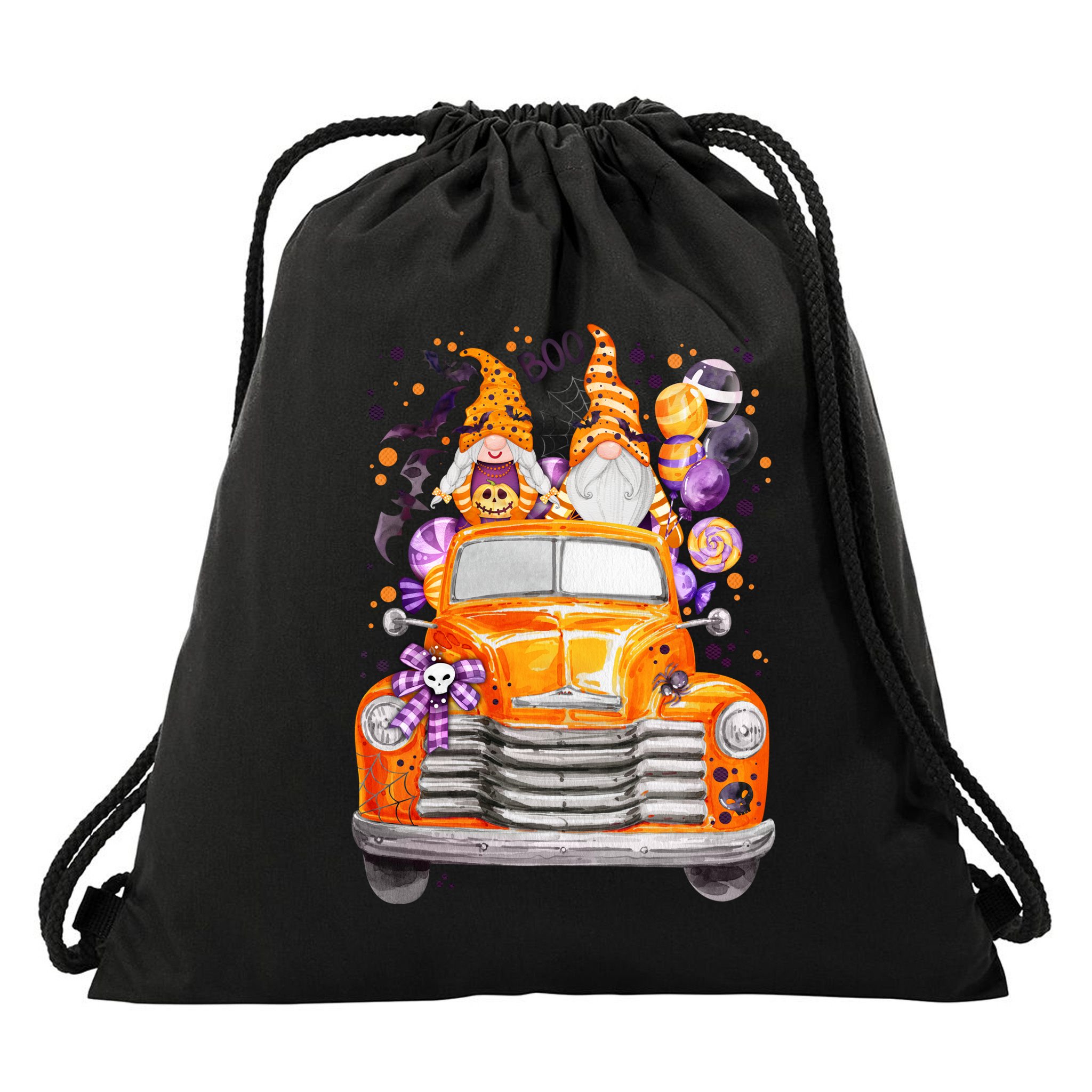 Gnome Halloween Boo Truck Drawstring Bag