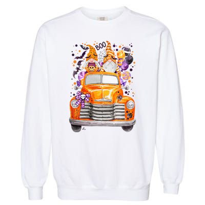 Gnome Halloween Boo Truck Garment-Dyed Sweatshirt