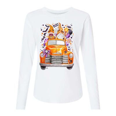 Gnome Halloween Boo Truck Womens Cotton Relaxed Long Sleeve T-Shirt