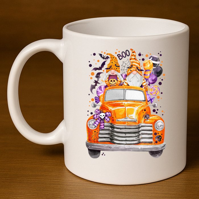 Gnome Halloween Boo Truck 11oz C Handle Ceramic Mug