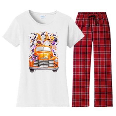 Gnome Halloween Boo Truck Women's Flannel Pajama Set