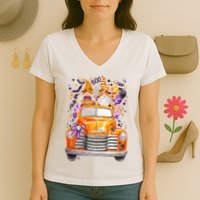 Gnome Halloween Boo Truck Women's V-Neck T-Shirt