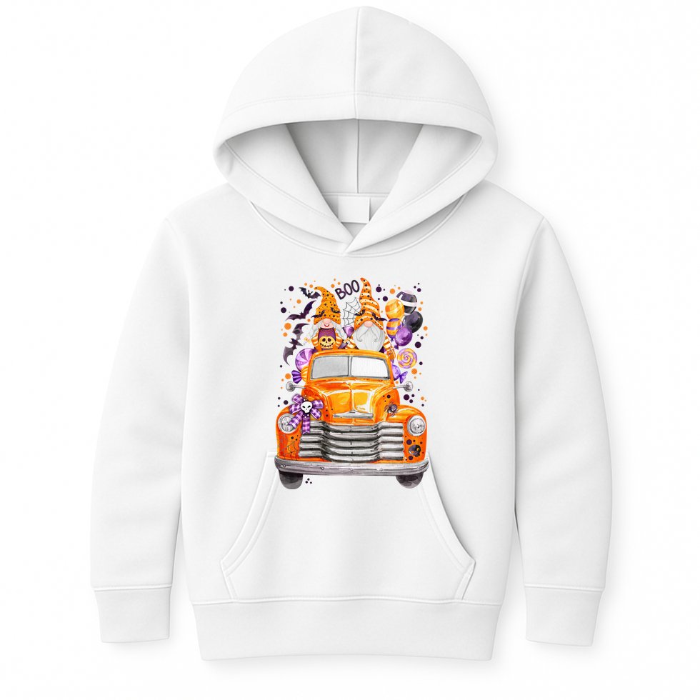 Gnome Halloween Boo Truck Kids Hoodie