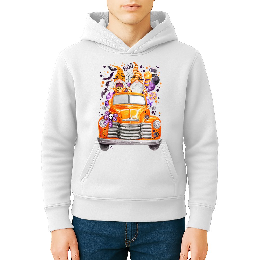 Gnome Halloween Boo Truck Kids Hoodie