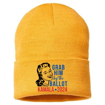 Grab Him By The Ballot Kamala Harris 2024 Sustainable Knit Beanie