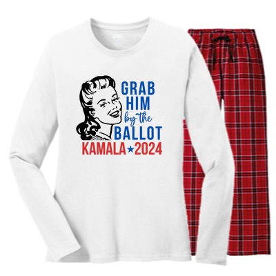 Grab Him By The Ballot Kamala Harris 2024 Women's Long Sleeve Flannel Pajama Set 