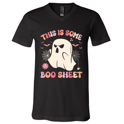 Groovy Halloween Boo Ghost Costume This Is Some Boo Sheet V-Neck T-Shirt