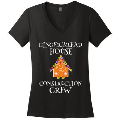 Gingerbread House Construction Crew Decorating Baking Xmas Women's V-Neck T-Shirt