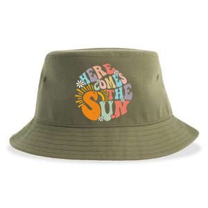 Groovy Here Comes The Sun Flower Summer Family Vacation 2024 Gift Sustainable Bucket Hat