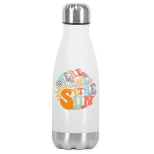 Groovy Here Comes The Sun Flower Summer Family Vacation 2024 Gift Stainless Steel Insulated Water Bottle