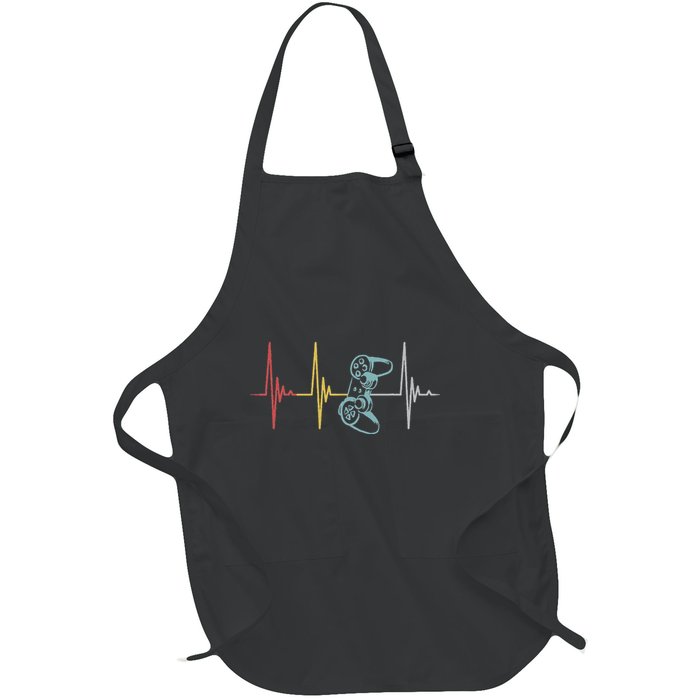 Gamer Heartbeat Controller For Nerd Multiplayer Gaming Full-Length Apron With Pockets