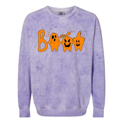 Group Halloween Costume Teeth Booo Pumpkin Witch Ghost Funny Gift Colorblast Crewneck Sweatshirt