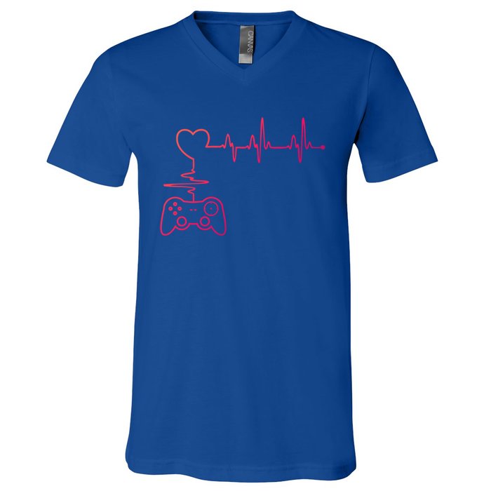 Gaming Heartbeat Clothing Gamer Heartbeat Cool Gift V-Neck T-Shirt