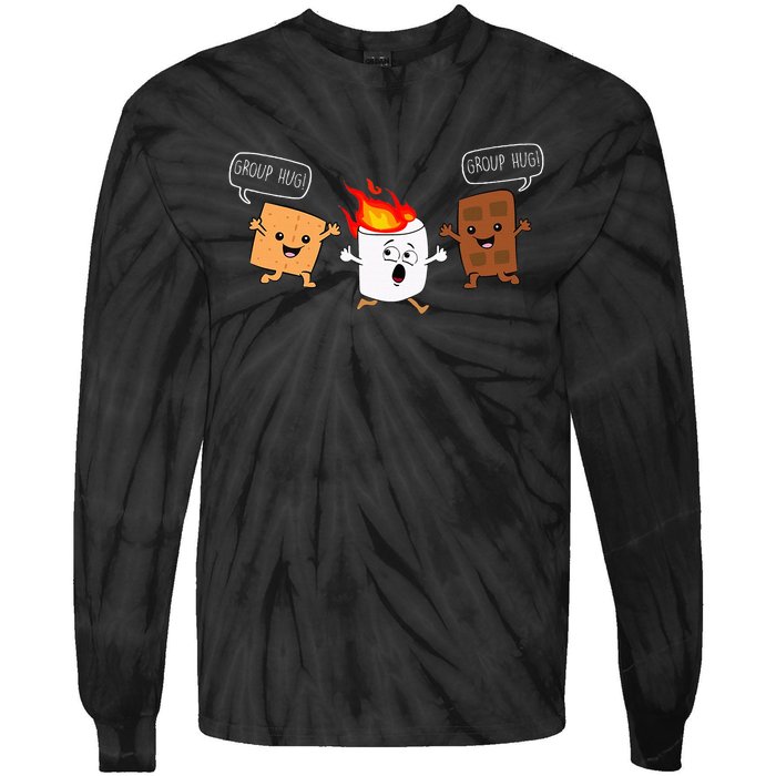 Group Hug Camping Campfire Chocolate Marshmallow SMores Tie-Dye Long Sleeve Shirt