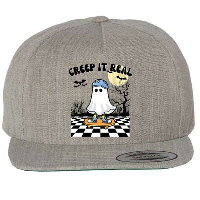 Groovy Halloween Creep It Real Retro Skateboarding Ghost Meaningful Gift Wool Snapback Cap