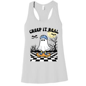 Groovy Halloween Creep It Real Retro Skateboarding Ghost Meaningful Gift Women's Racerback Tank