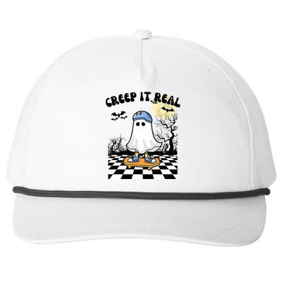 Groovy Halloween Creep It Real Retro Skateboarding Ghost Meaningful Gift Snapback Five-Panel Rope Hat