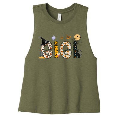 Gigi Halloween Costume Spider, Ghost, Pumpkin, Witch Hat Women's Racerback Cropped Tank