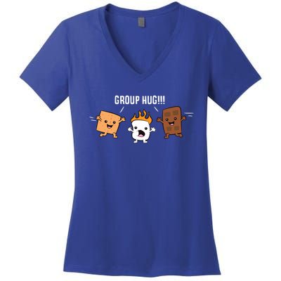 Group Hug Camping Campfire Chocolate Marshmallow S'mores Gift Women's V-Neck T-Shirt