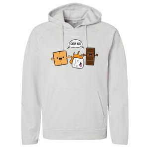 Group Hug Camping Campfire Chocolate Marshmallow SMores Performance Fleece Hoodie