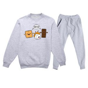 Group Hug Camping Campfire Chocolate Marshmallow SMores Premium Crewneck Sweatsuit Set