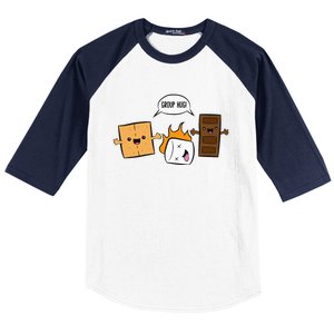 Group Hug Camping Campfire Chocolate Marshmallow SMores Baseball Sleeve Shirt