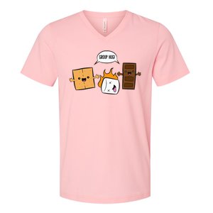 Group Hug Camping Campfire Chocolate Marshmallow SMores V-Neck T-Shirt