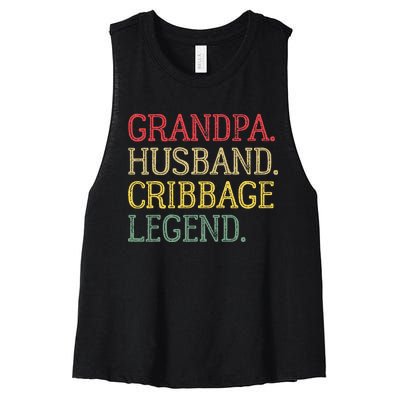 Grandpa Husband Cribbage Legend Vintage Cribbage Board Game Women's Racerback Cropped Tank