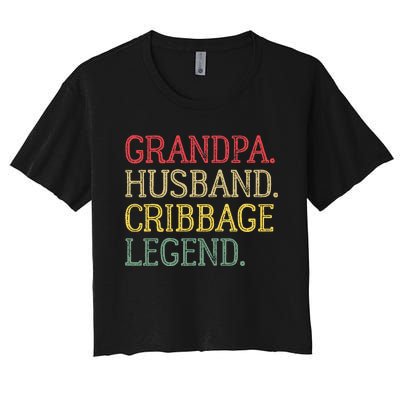 Grandpa Husband Cribbage Legend Vintage Cribbage Board Game Women's Crop Top Tee