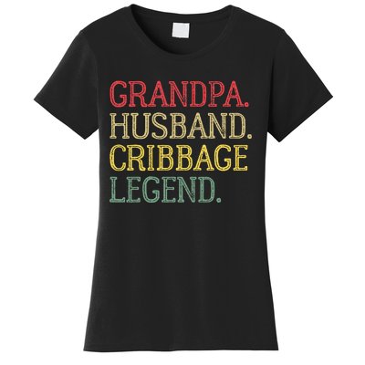 Grandpa Husband Cribbage Legend Vintage Cribbage Board Game Women's T-Shirt