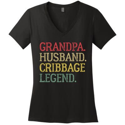 Grandpa Husband Cribbage Legend Vintage Cribbage Board Game Women's V-Neck T-Shirt