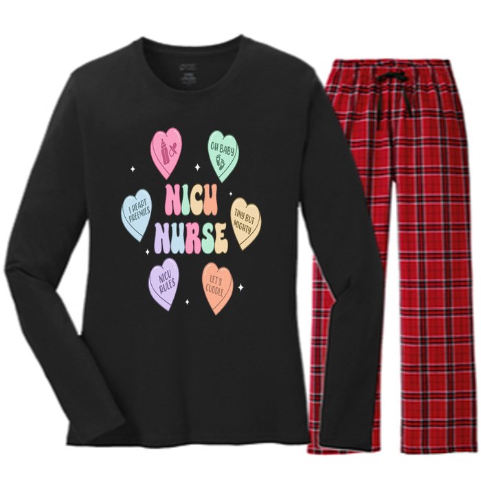 Groovy Heart Candy Nicu Nurse Valentines Day Women's Long Sleeve Flannel Pajama Set 