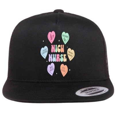 Groovy Heart Candy Nicu Nurse Valentines Day Flat Bill Trucker Hat