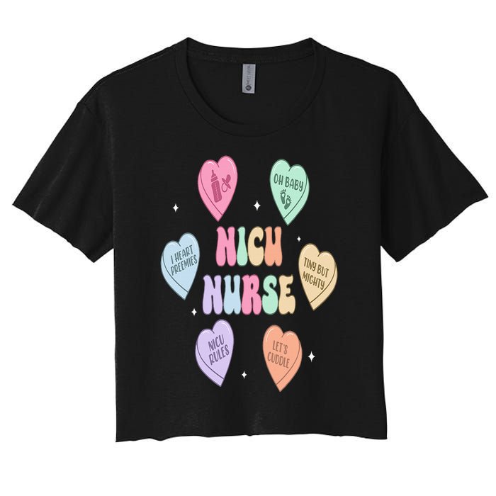 Groovy Heart Candy Nicu Nurse Valentines Day Women's Crop Top Tee