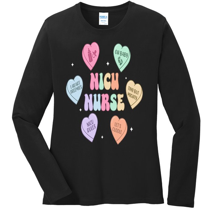 Groovy Heart Candy Nicu Nurse Valentines Day Ladies Long Sleeve Shirt