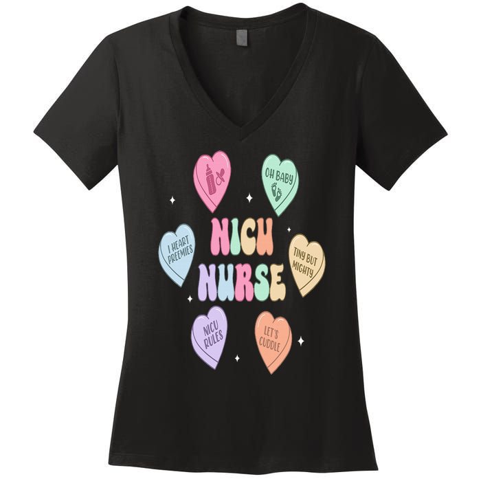 Groovy Heart Candy Nicu Nurse Valentines Day Women's V-Neck T-Shirt