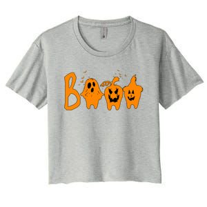 Group Halloween Costume Teeth Booo Pumpkin Witch Ghost Funny Cute Gift Women's Crop Top Tee