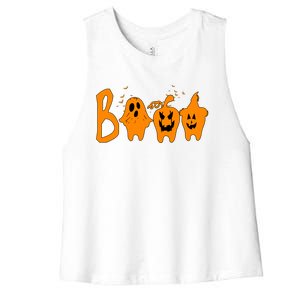 Group Halloween Costume Teeth Booo Pumpkin Witch Ghost Funny Cute Gift Women's Racerback Cropped Tank