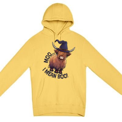 Ghost Highland Cow Moo I Mean Boo Pumpkin Funny Halloween Premium Pullover Hoodie