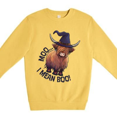 Ghost Highland Cow Moo I Mean Boo Pumpkin Funny Halloween Premium Crewneck Sweatshirt